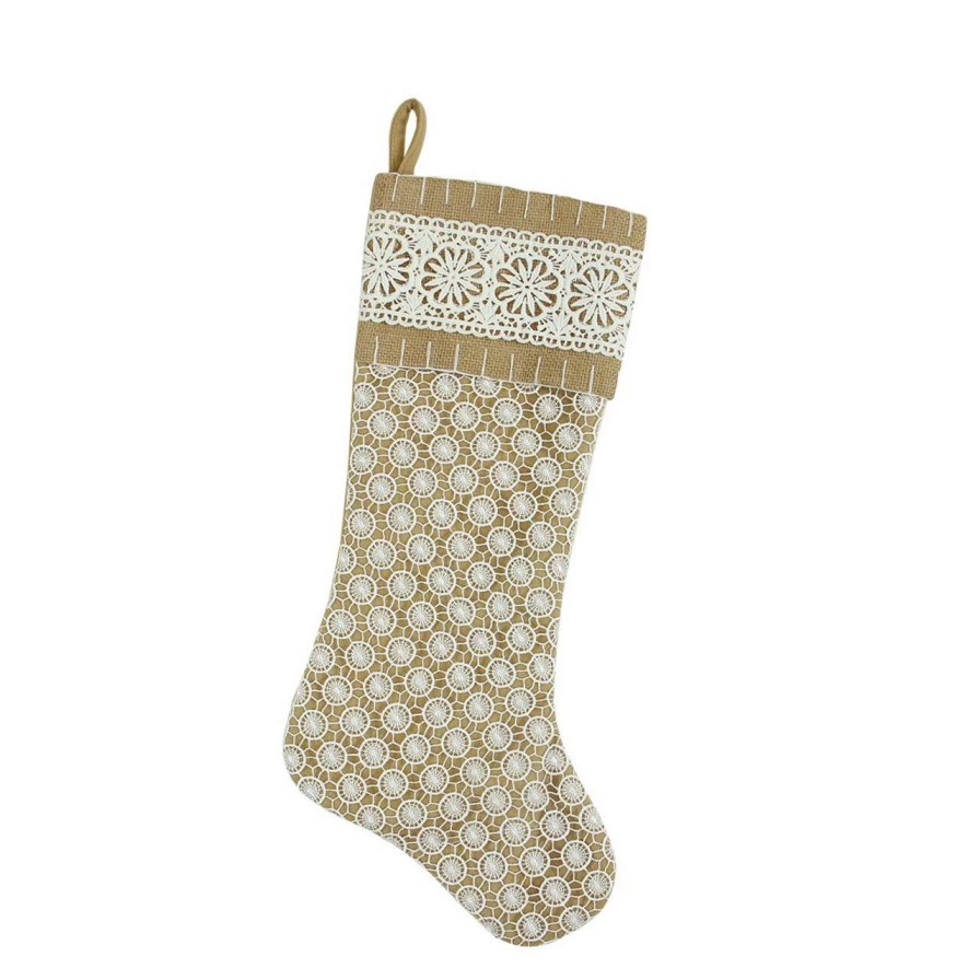 Stockings & Holders * | Northlight 20.5 Brown And White Lace Cuff Christmas Stocking