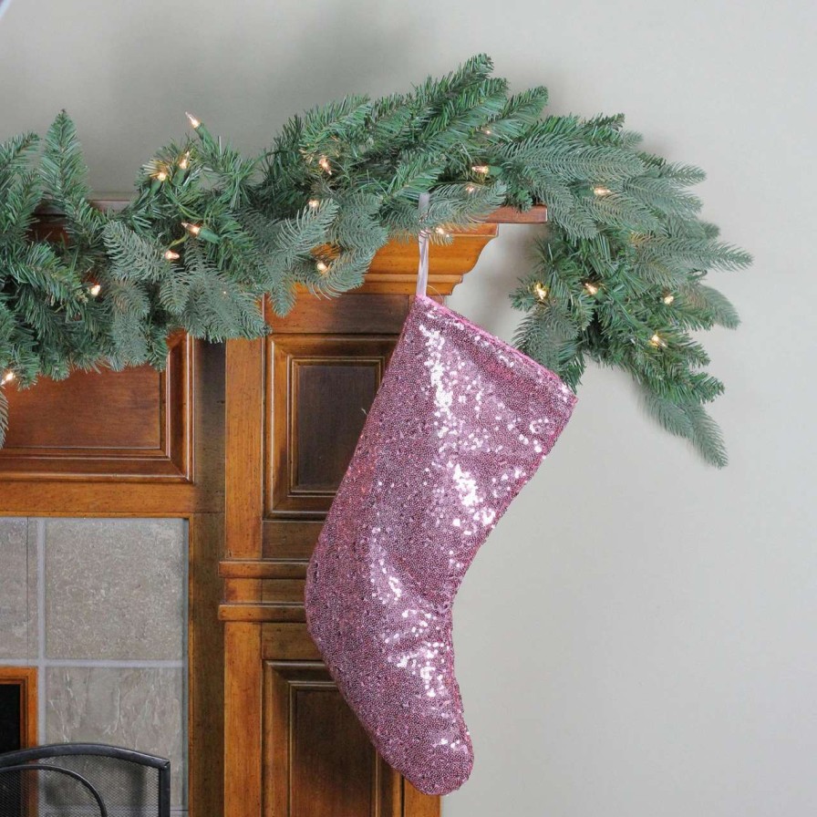 Stockings & Holders * | Northlight 17.5 Pink And White Shiny Sequins Hanging Christmas Stocking