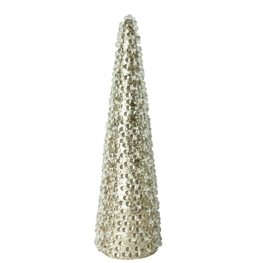 Christmas Table Top Trees * | Northlight 18 Clear Beads And Gold Glitter Christmas Cone Tree