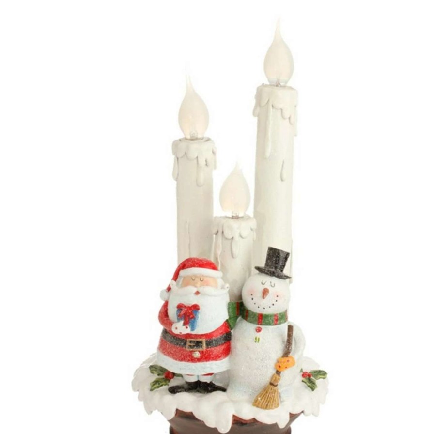 Candles & Lanterns * | Raz 14 White Lighted Santa And Snowman Triple Flameless Candle Lamp Christmas Figurine