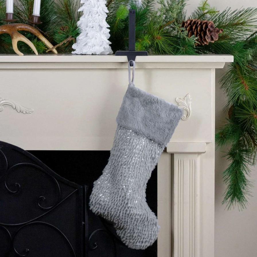 Stockings & Holders * | Northlight 20 Gray And Silver Faux Fur Christmas Stocking