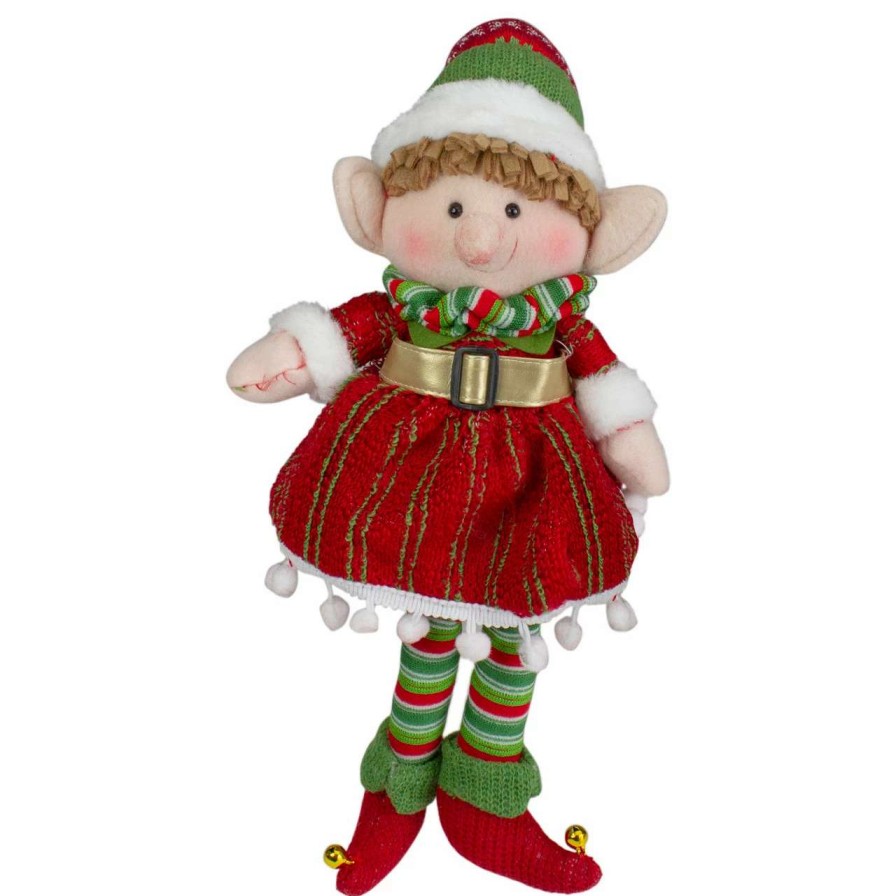 Figures * | Northlight 14 Red And Green Plush Jingle Bell Girl Elf Christmas Figure