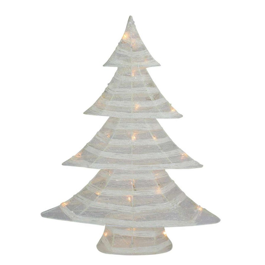 Christmas Table Top Trees * | Northlight 24.5 White And Silver Battery Operated Glittered Led Christmas Tree Tabletop Decor