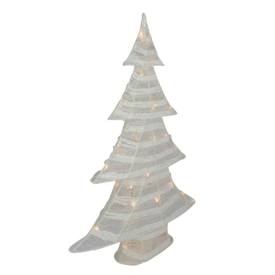 Christmas Table Top Trees * | Northlight 24.5 White And Silver Battery Operated Glittered Led Christmas Tree Tabletop Decor