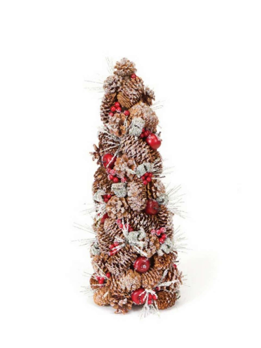 Christmas Table Top Trees * | Cc Christmas Decor 20 Brown And Red Iced Pine Cone Artificial Apple Berry Christmas Tree Tabletop Decor