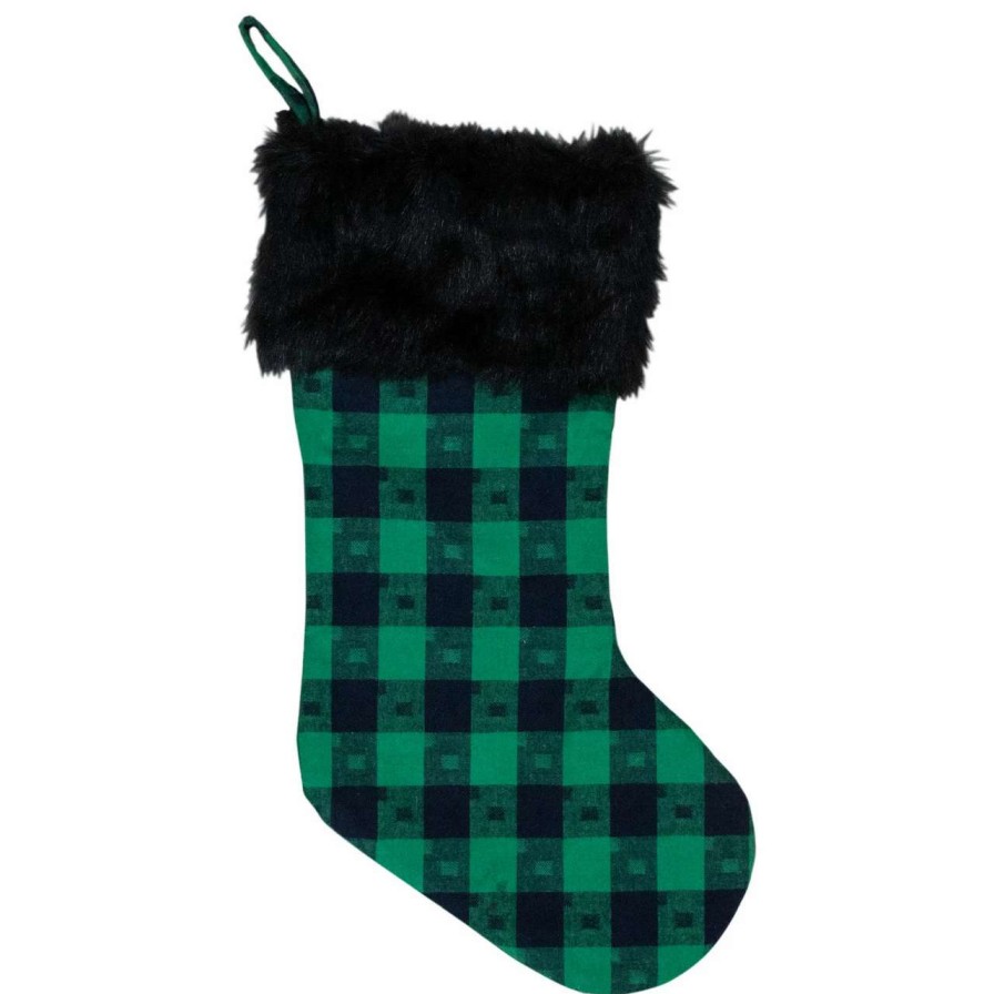 Stockings & Holders * | Northlight 20 Green And Black Plaid Christmas Stocking