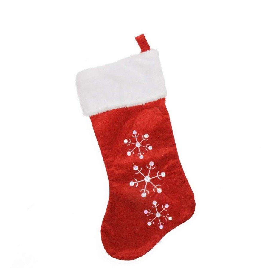 Stockings & Holders * | Northlight 19 Red And White Snowflake Embroidered Christmas Stocking