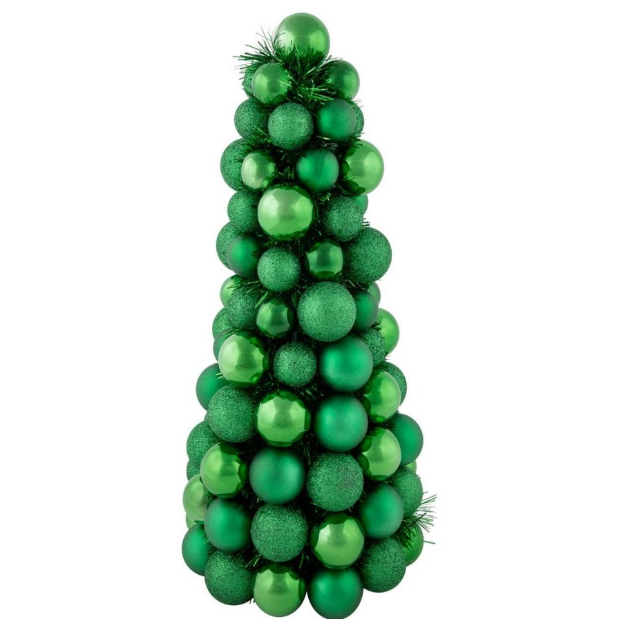 Christmas Table Top Trees * | Northlight 15.75 Green 3-Finish Shatterproof Ball Christmas Tree With Tinsel