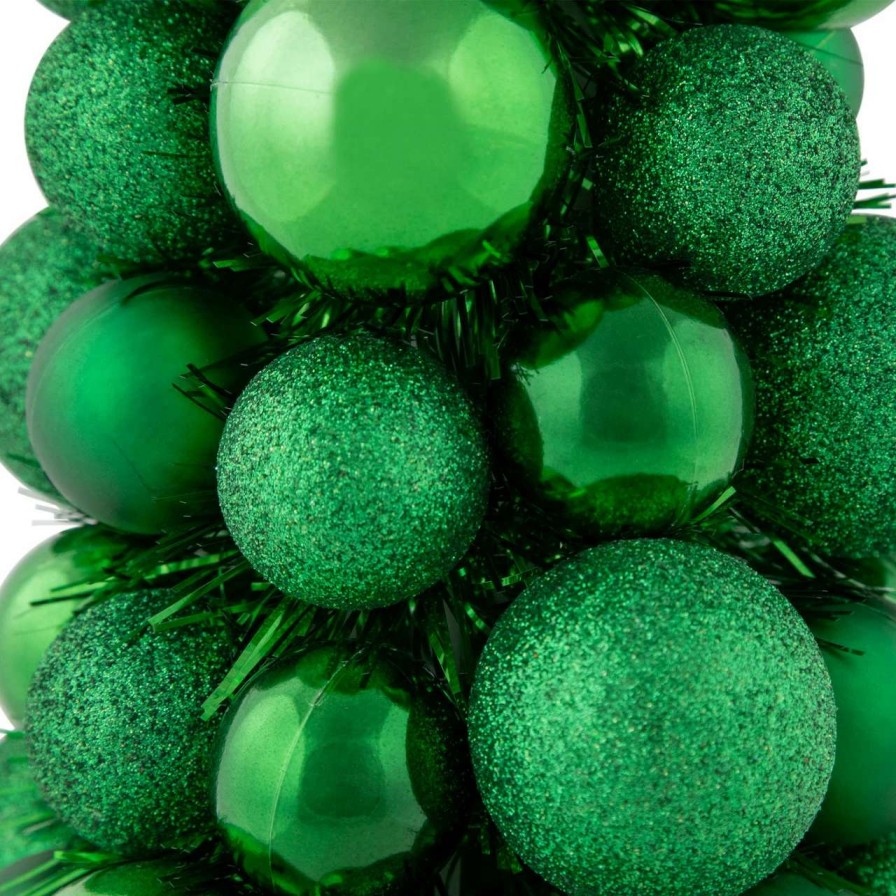 Christmas Table Top Trees * | Northlight 15.75 Green 3-Finish Shatterproof Ball Christmas Tree With Tinsel