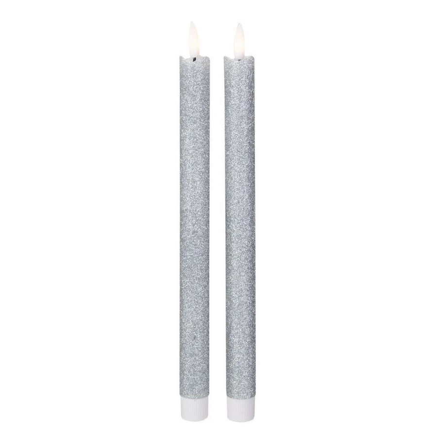 Candles & Lanterns * | Northlight Set 2 Silver Glittered Led Flameless Taper Christmas Candles 11