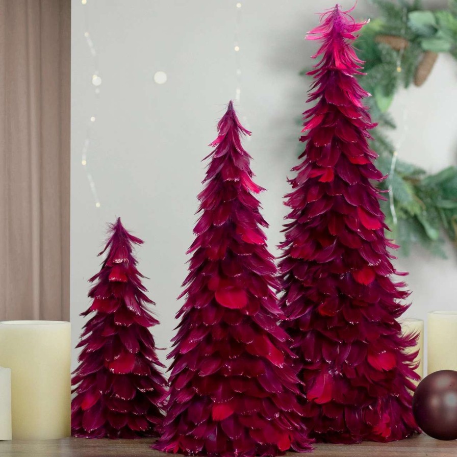 Christmas Table Top Trees * | Northlight 18-Inch Plum Feather Cone Table Top Christmas Tree With Glitter