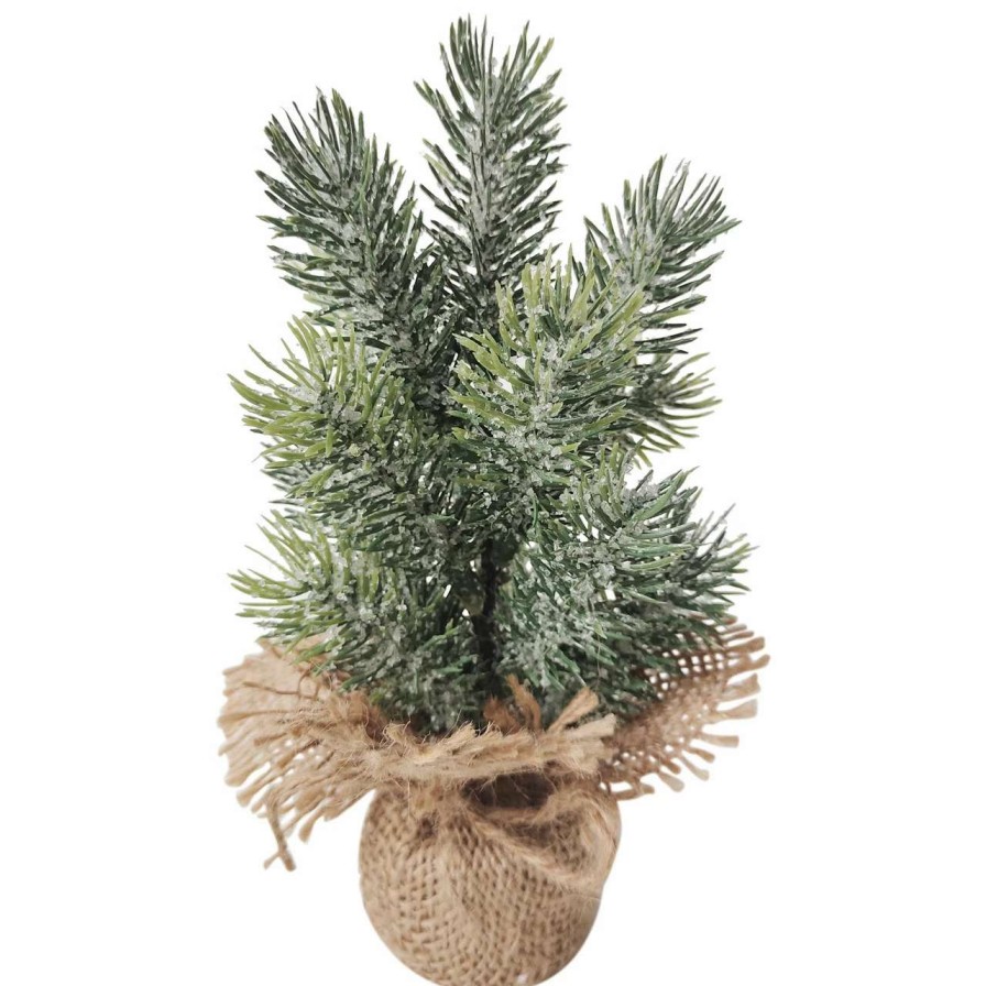 Christmas Table Top Trees * | Northlight 7.75 Frosted Icy Pine Tree In Burlap Base Christmas Decoration