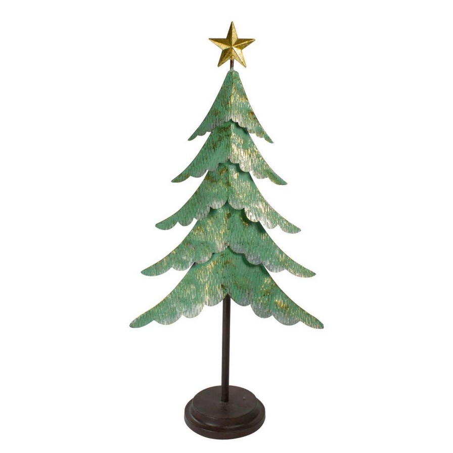 Christmas Table Top Trees * | Northlight 31 Rustic Green And Gold Layered Christmas Tree With A Star Tabletop Decor