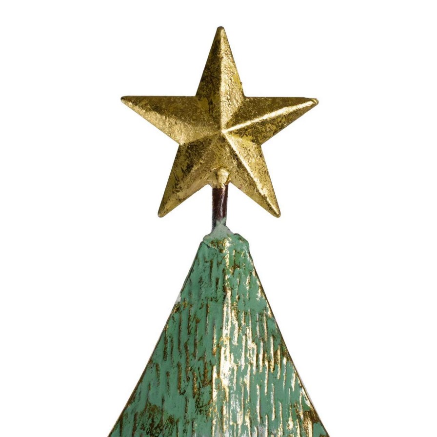 Christmas Table Top Trees * | Northlight 31 Rustic Green And Gold Layered Christmas Tree With A Star Tabletop Decor