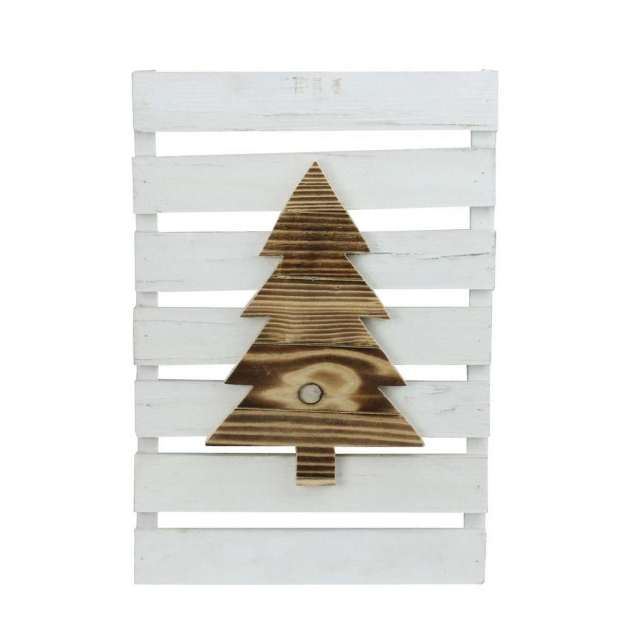 Christmas Village Sets & Accessories * | Northlight 15.75 Wood Tree On White Pallet Inspired Frame Christmas Wall Hanging