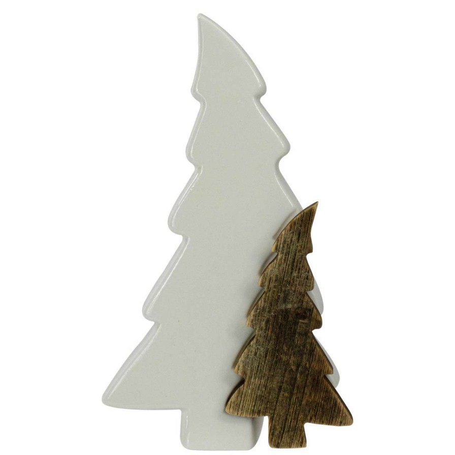 Christmas Table Top Trees * | Northlight 8.5 Ceramic And Wood Trees Christmas Decoration