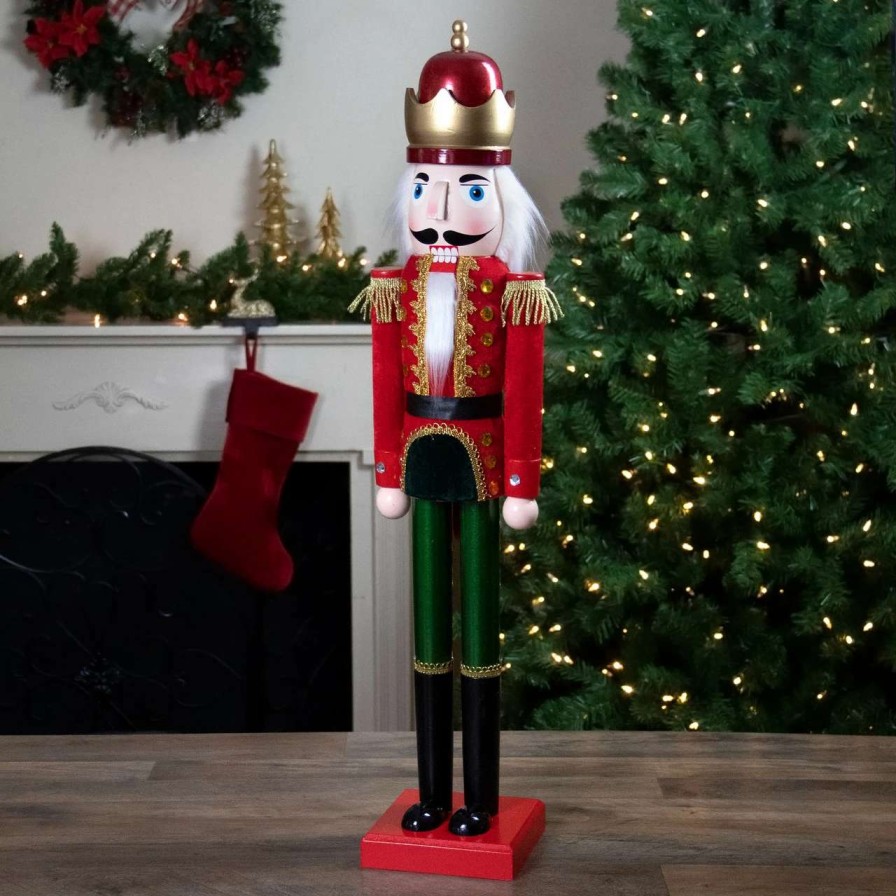 Figures * | Northlight 35.5 Red And Green Velvet Wooden Christmas Nutcracker King