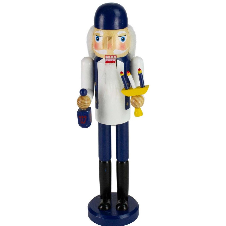 Figures * | Northlight 14 Wooden Hanukkah Nutcracker With Menorah And Dreidel