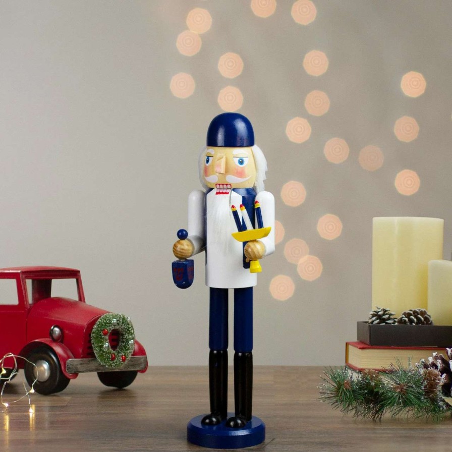 Figures * | Northlight 14 Wooden Hanukkah Nutcracker With Menorah And Dreidel