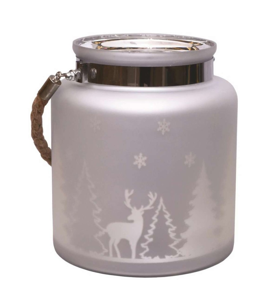 Candles & Lanterns * | Northlight 8 Silver Matte Winter Scene Christmas Pillar Candle Holder Lantern