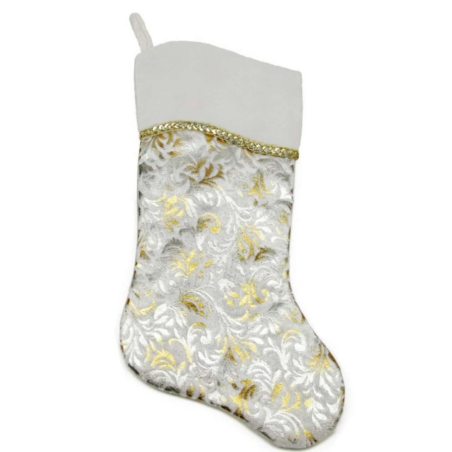 Stockings & Holders * | Northlight 20.5 Metallic Silver And Gold Flourish Christmas Stocking With Curved Cuff