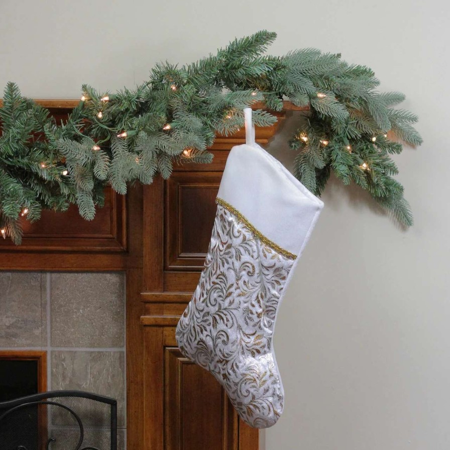 Stockings & Holders * | Northlight 20.5 Metallic Silver And Gold Flourish Christmas Stocking With Curved Cuff