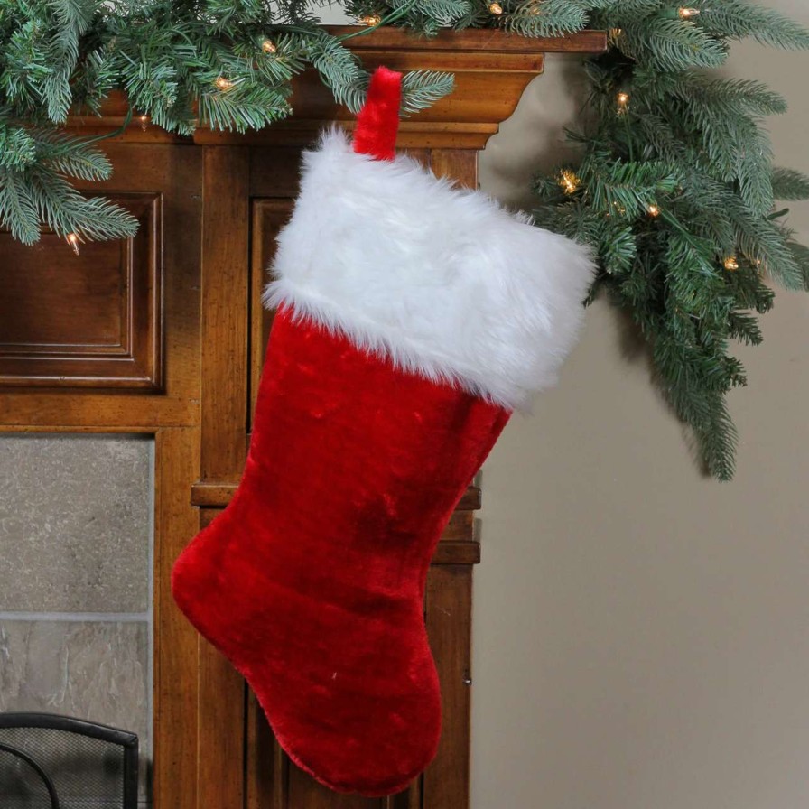 Stockings & Holders * | Northlight 20 Red And White Plush Traditional Christmas Stocking With Cuff