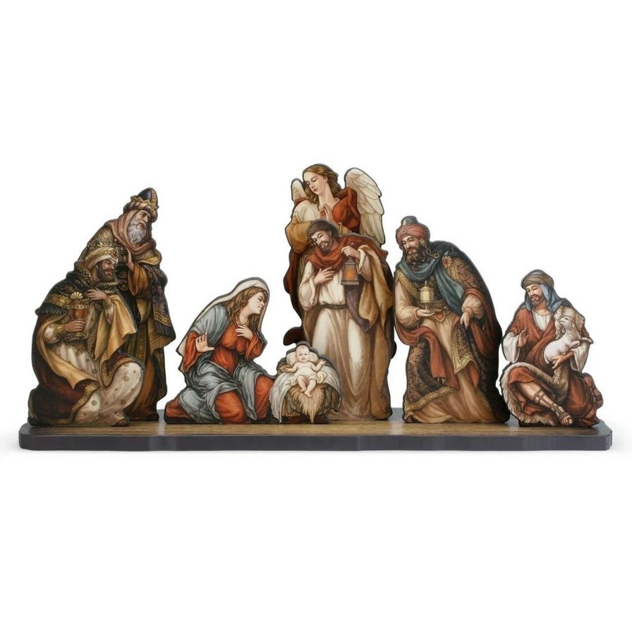 Nativity Sets & Accessories * | Roman 8Pc Orange And Brown Nativity Die Cut Figures With Base Christmas Decoration 24