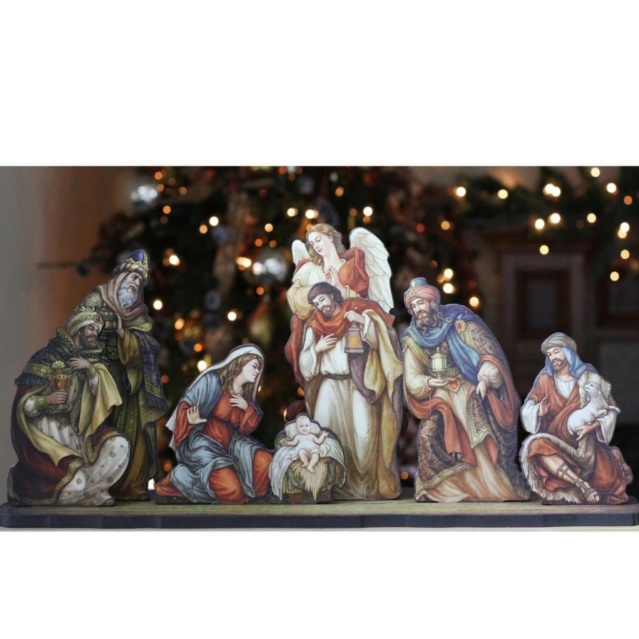 Nativity Sets & Accessories * | Roman 8Pc Orange And Brown Nativity Die Cut Figures With Base Christmas Decoration 24