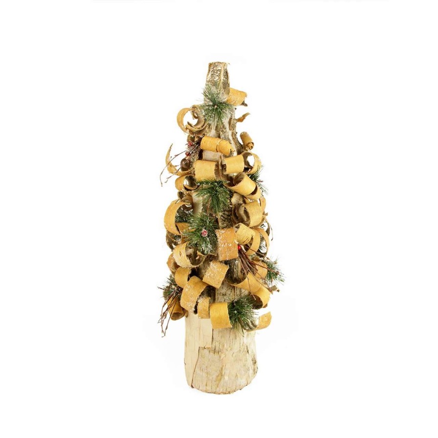 Christmas Table Top Trees * | Vickerman 23 Rustic Tree Bark Inspired Flocked Table Top Christmas Cone Tree With Pine And Berries