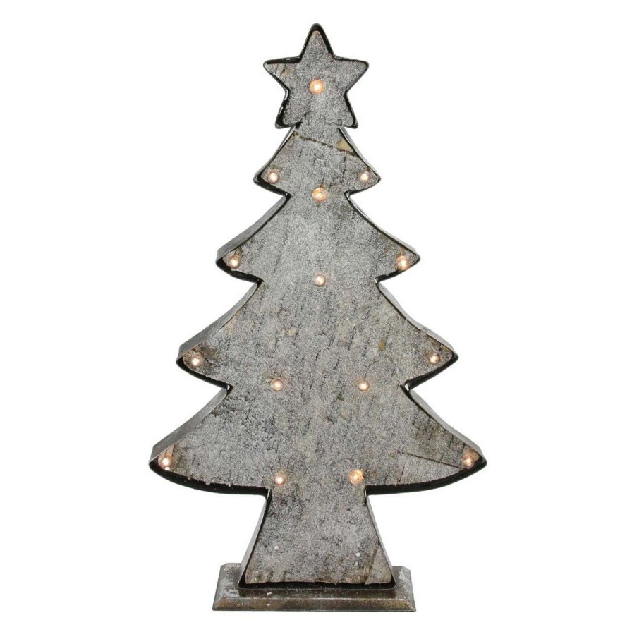 Christmas Table Top Trees * | Diva At Home 26.5 Rustic Brown And Gray Led Lighted Christmas Tree Tabletop Decor