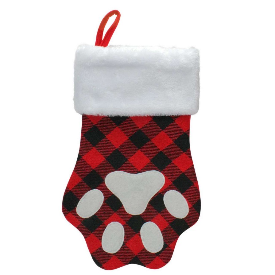 Stockings & Holders * | Northlight 15.5 Red And Black Buffalo Plaid Pet Embroidered Christmas Stocking