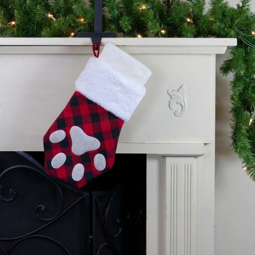 Stockings & Holders * | Northlight 15.5 Red And Black Buffalo Plaid Pet Embroidered Christmas Stocking