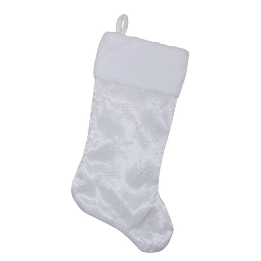 Stockings & Holders * | Northlight 20.5 White Iridescent Glittered Snowflake Christmas Stocking