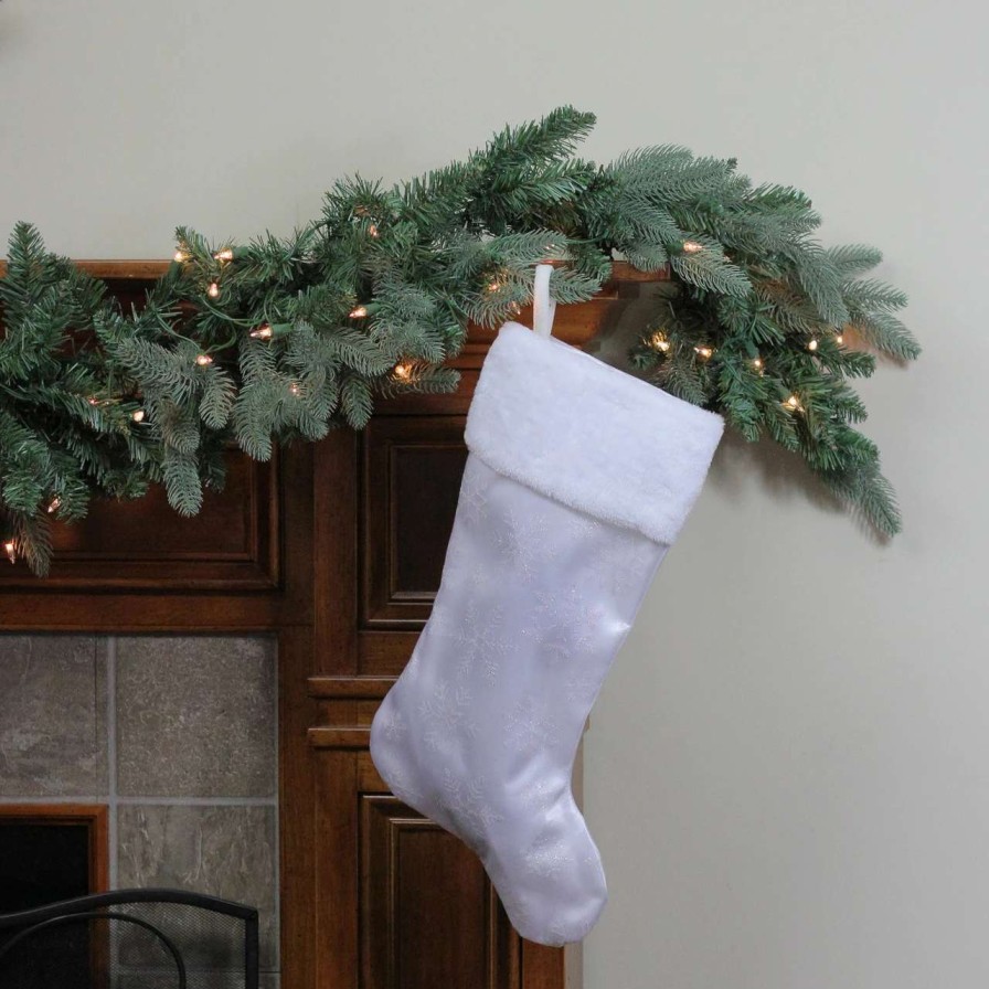 Stockings & Holders * | Northlight 20.5 White Iridescent Glittered Snowflake Christmas Stocking