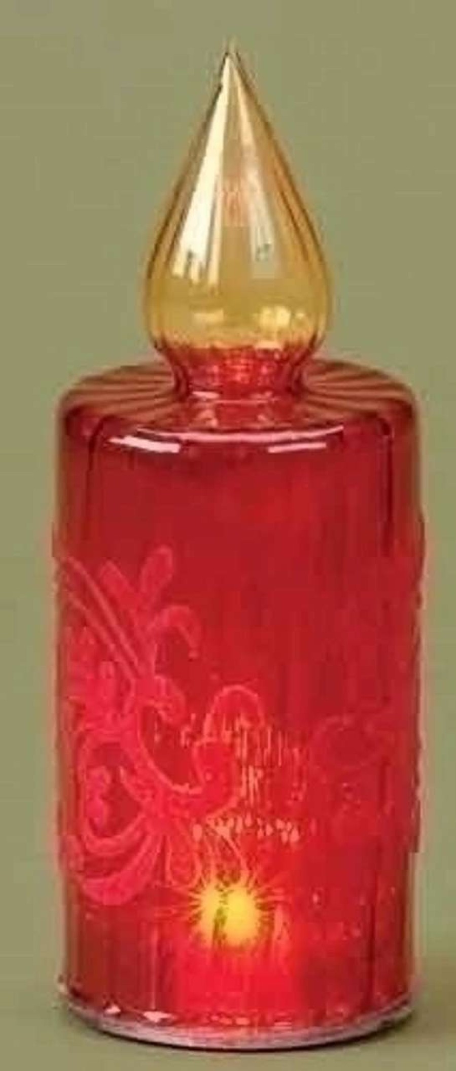 Candles & Lanterns * | Roman 'Tis The Season Led Lighted Red Glass Christmas Candle Lamp With Velveteen 8.5