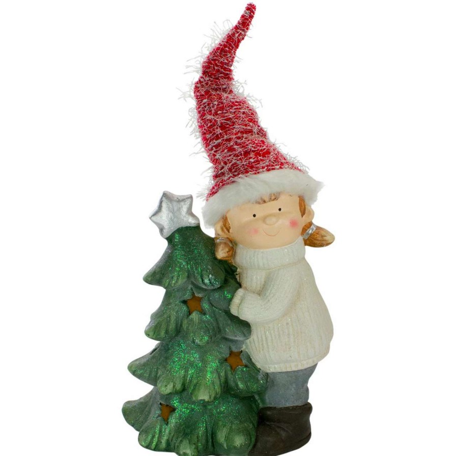 Christmas Table Top Trees * | Northlight 30 Green And Red Girl Hugging A Tree Christmas Tabletop Decoration