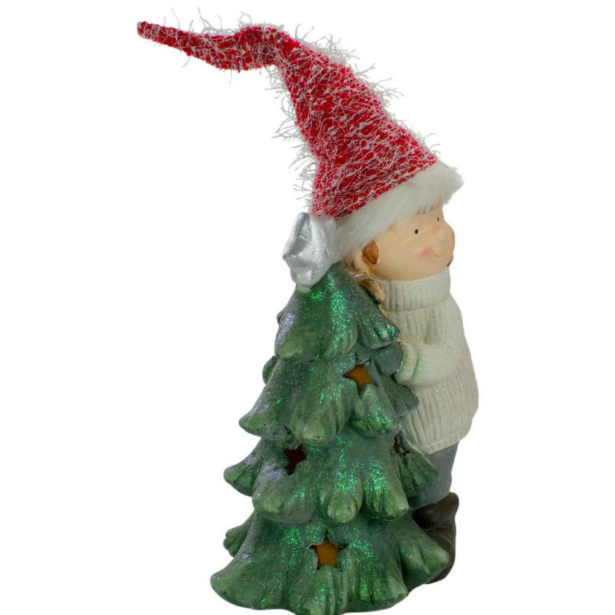 Christmas Table Top Trees * | Northlight 30 Green And Red Girl Hugging A Tree Christmas Tabletop Decoration