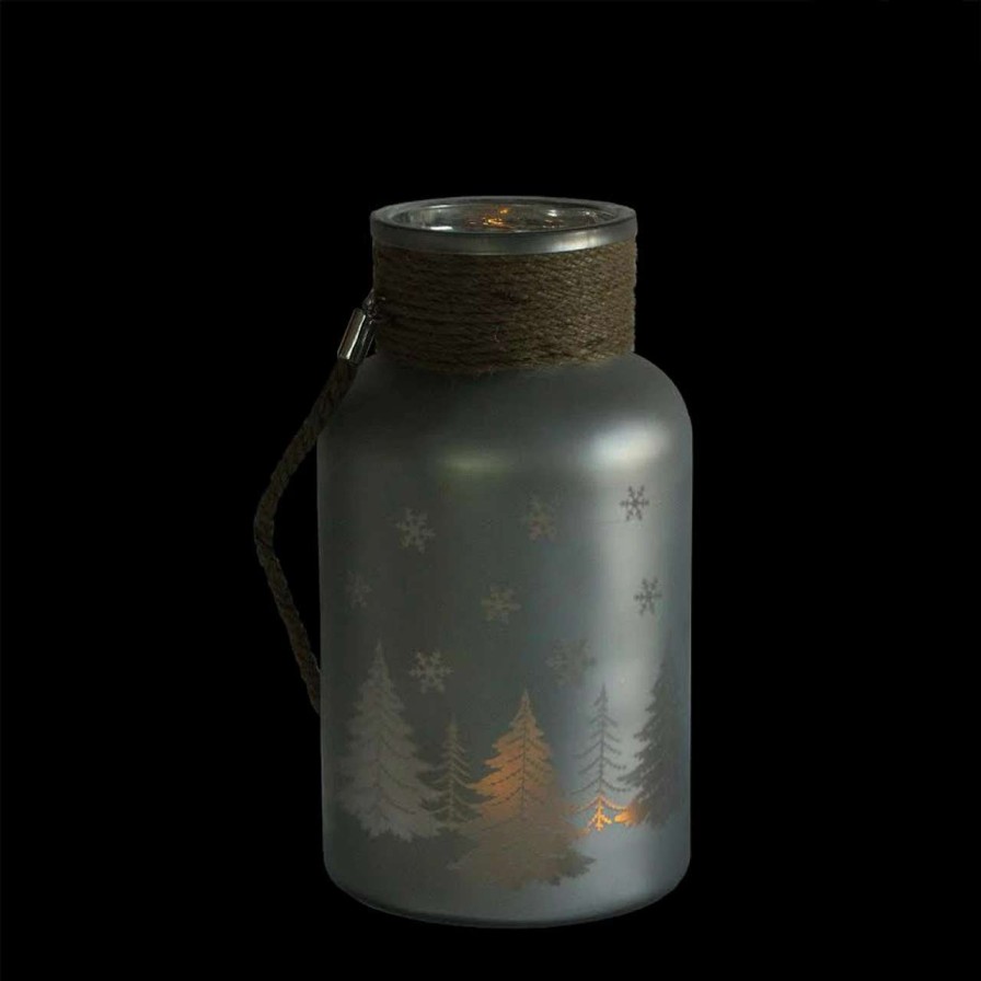 Candles & Lanterns * | Northlight 10 Matte Silver Christmas Trees And Snowflakes Pillar Candle Holder With Handle