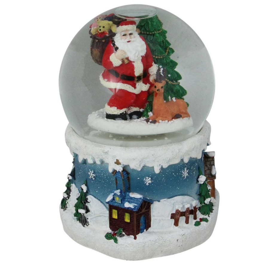 Christmas Village Sets & Accessories * | Northlight 5.5 Santa Claus With Christmas Tree And Reindeer Musical Snow Globe