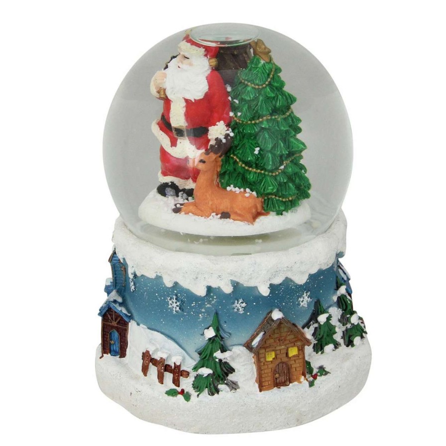 Christmas Village Sets & Accessories * | Northlight 5.5 Santa Claus With Christmas Tree And Reindeer Musical Snow Globe