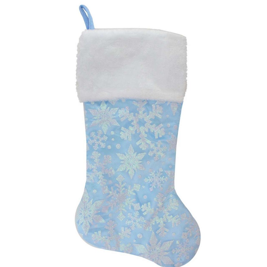 Stockings & Holders * | Northlight 19 Led Lighted Blue Iridescent Glittered Snowflake Christmas Stocking