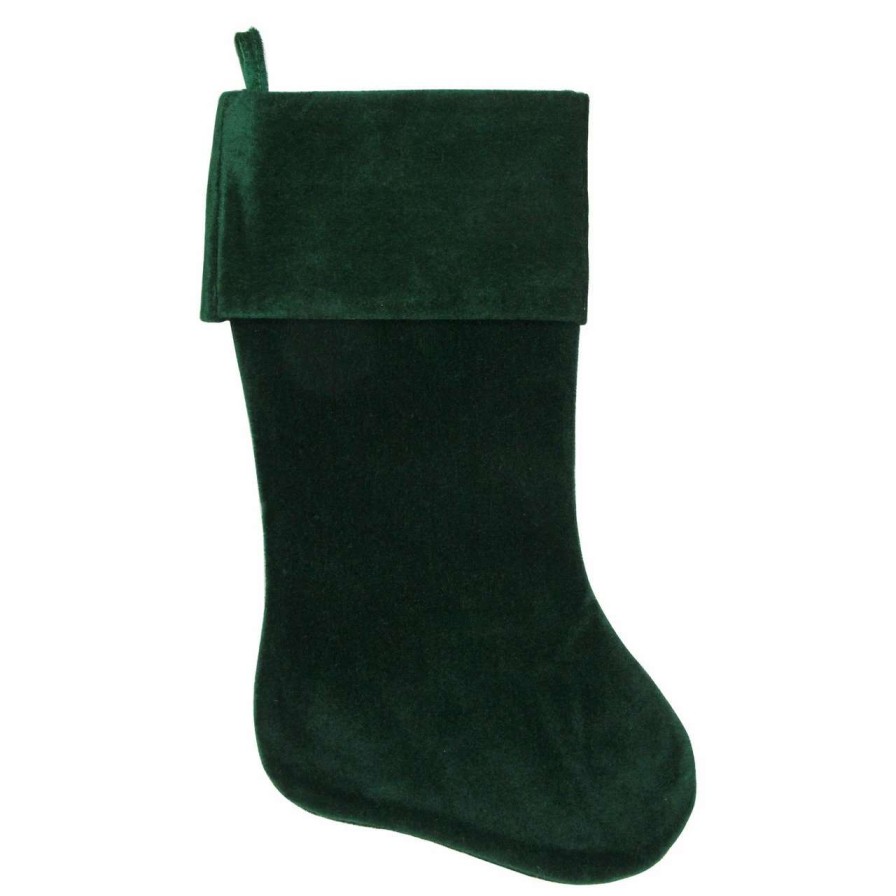 Stockings & Holders * | Northlight 18 Traditional Solid Green Velvet Hanging Christmas Stocking