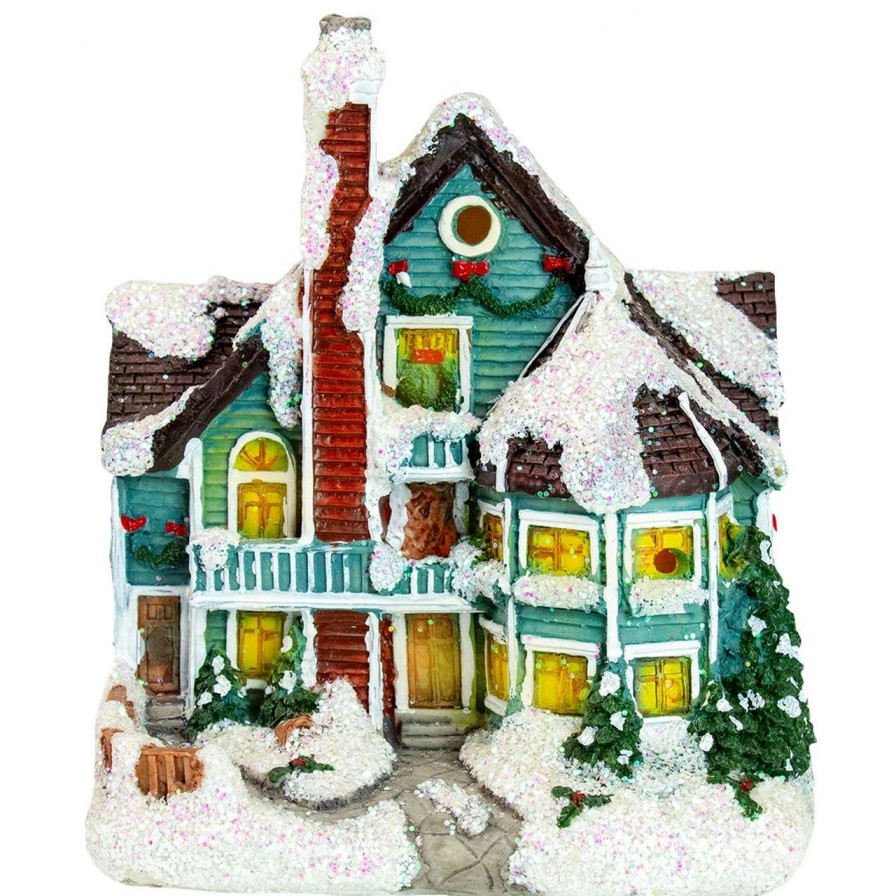 Christmas Village Sets & Accessories * | Northlight 5.5 Green Led Lighted Snowy House Christmas Village Decoration