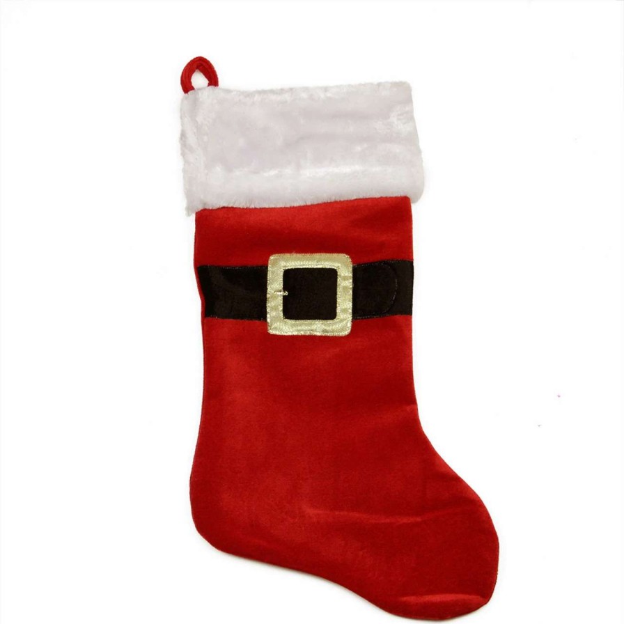 Stockings & Holders * | Northlight 20 Red And White Velveteen Santa Claus Belt Buckle Christmas Stocking