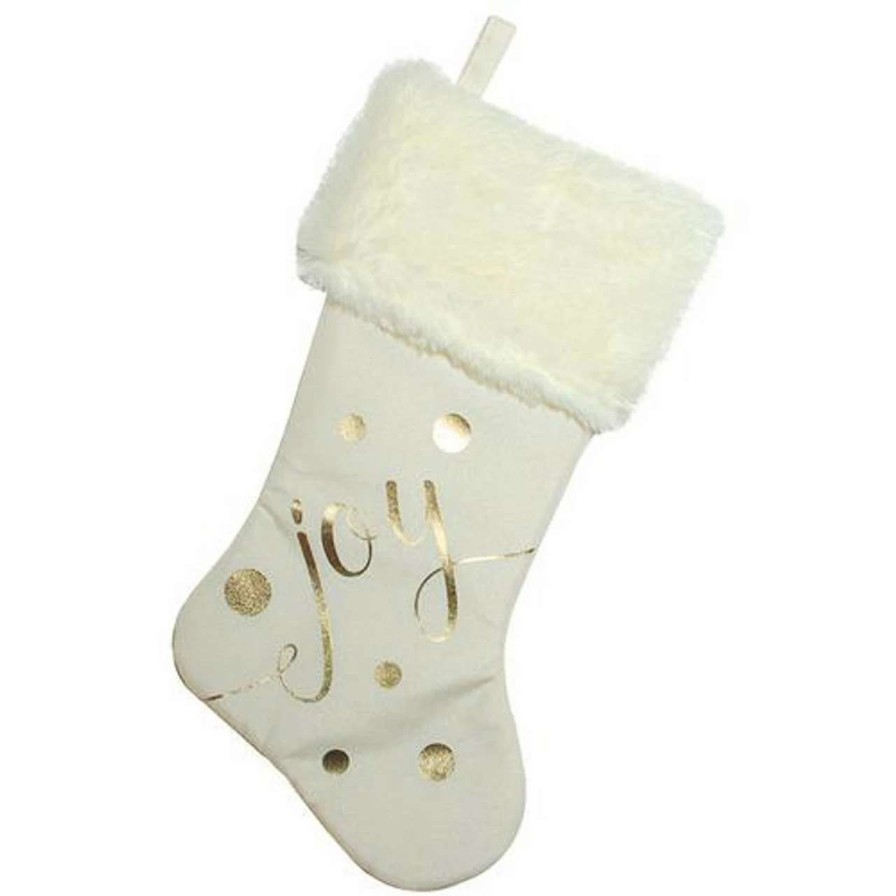 Stockings & Holders * | Northlight 19 Ivory White And Gold "Joy" Christmas Stocking With White Faux Fur Cuff