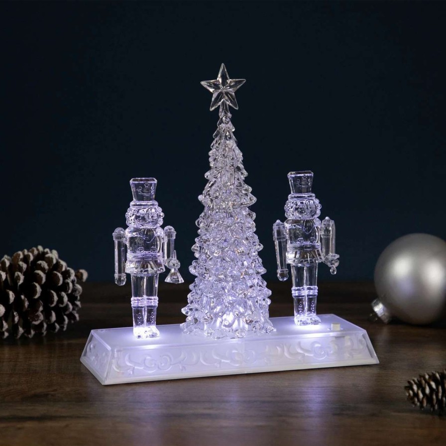 Figures * | Northlight 9 Led Lighted Icy Crystal Nutcracker And Christmas Tree Decoration