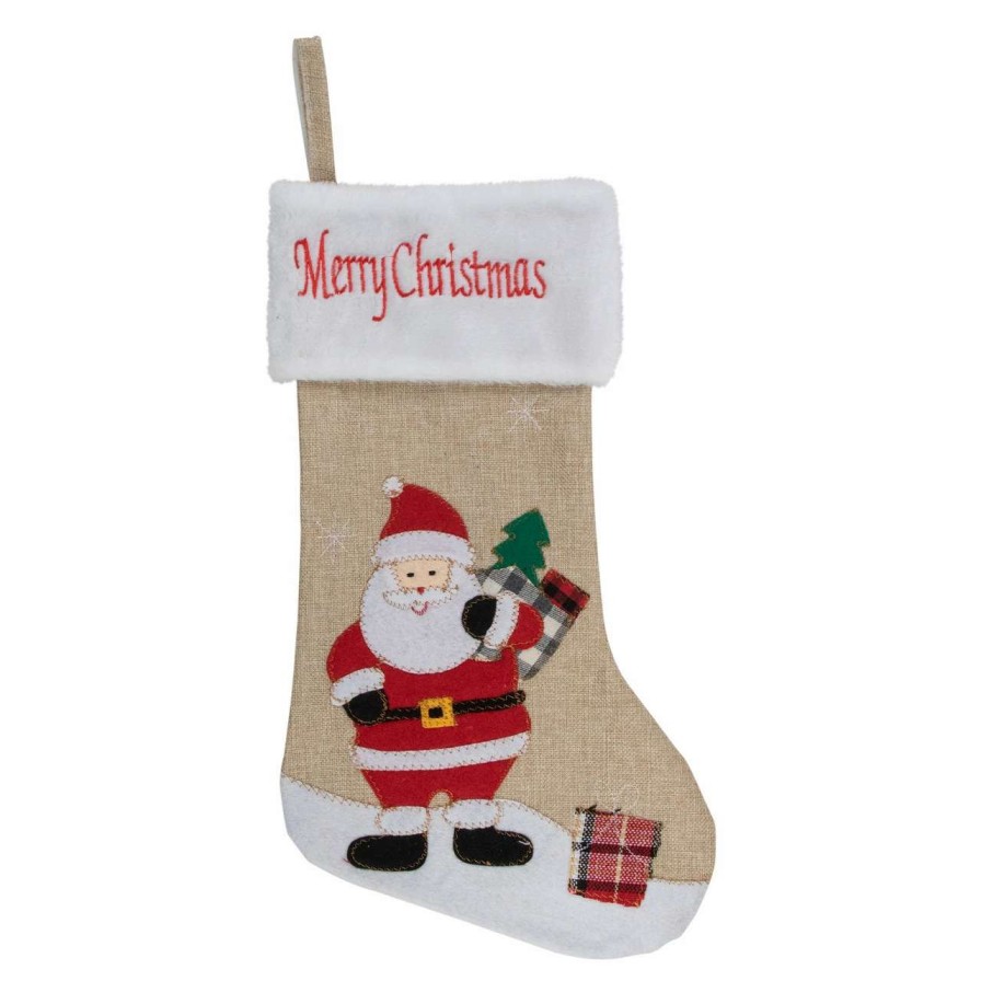 Stockings & Holders * | Northlight 19 Beige And Red Burlap "Merry Christmas" Santa Christmas Stocking