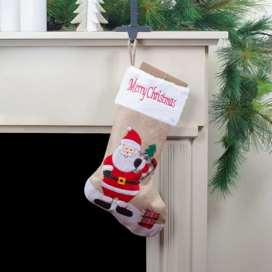 Stockings & Holders * | Northlight 19 Beige And Red Burlap "Merry Christmas" Santa Christmas Stocking