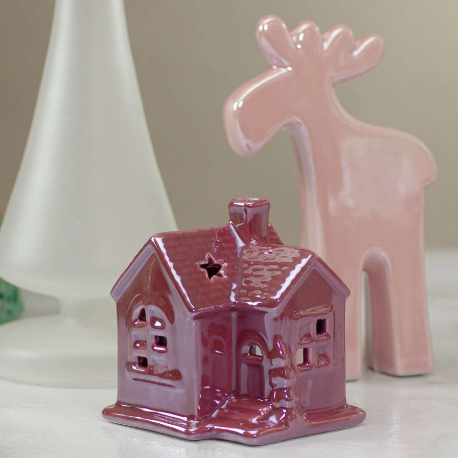 Christmas Village Sets & Accessories * | Northlight 4 Pink Ceramic House Christmas Tabletop Decoration